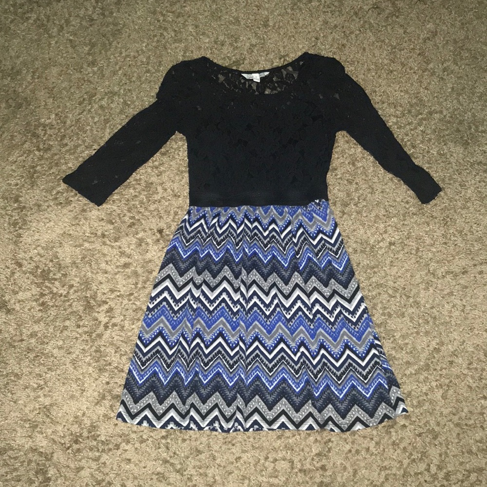 black mesh top with patterned skirt dress